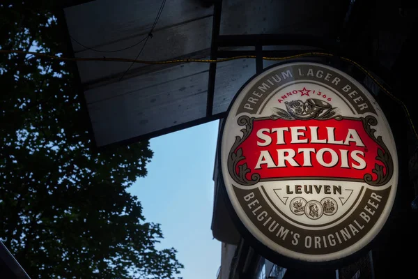 Belgrade Serbia June 2018 Logo Stella Artois Bar Sign Its — Stock Photo, Image
