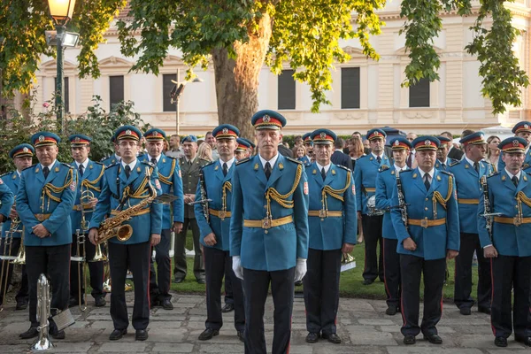 Belgrade Sérvia Julho 2018 Banda Exército Sérvio Uniforme Formal Posição — Fotografia de Stock
