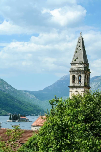 Torre Iglesia Perast San Nicolás Sveti Nikola Con Bahía Kotor —  Fotos de Stock