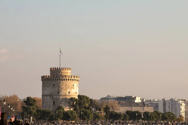Thessaloniki Greece December 2015 White Tower Seen Thessaloniki Seafront White — Stock Photo, Image