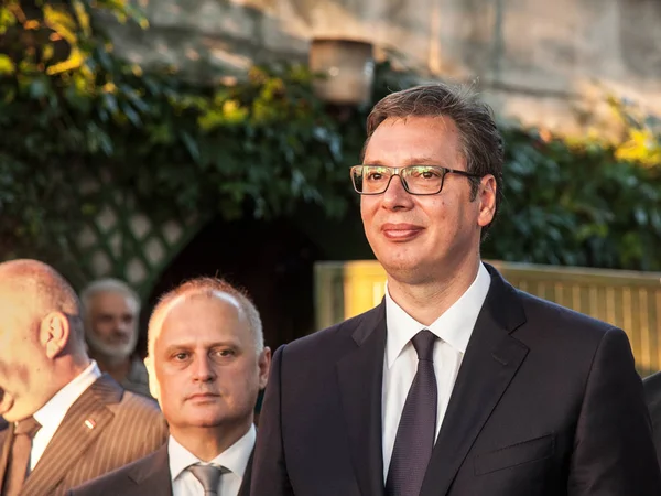 Belgrad Serbia Lipca 2018 Aleksandar Vucić Stojący Prezydent Serbii Słuchania — Zdjęcie stockowe