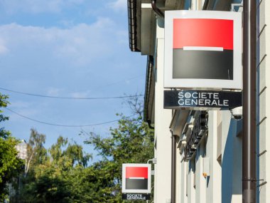Pancevo, Sırbistan - 8 Eylül 2018: Logo, Societe Generale birinde şubeleri (Ayrıca denilen Societe generale Srbija). Societe Generale Fransa ve Avrupa'da ana bankalar biridir