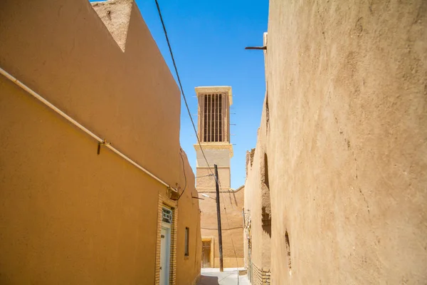 Yazd Iran Sokaklarında Alınan Kil Tipik Windtower Yaptı Çölde Binalar — Stok fotoğraf
