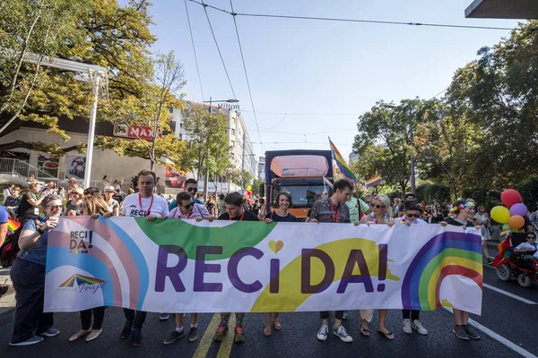 Belgrado Servië September 2018 Sex Activisten Houden Een Spandoek Het — Stockfoto