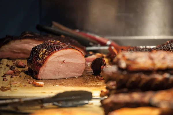 Bacon Canadense Também Conhecido Como Peameal Para Venda Grelhado Cozido — Fotografia de Stock
