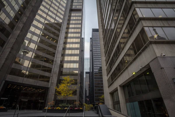 Fachadas Rascacielos Edificios Oficinas Parados Uno Frente Otro Medio Del —  Fotos de Stock