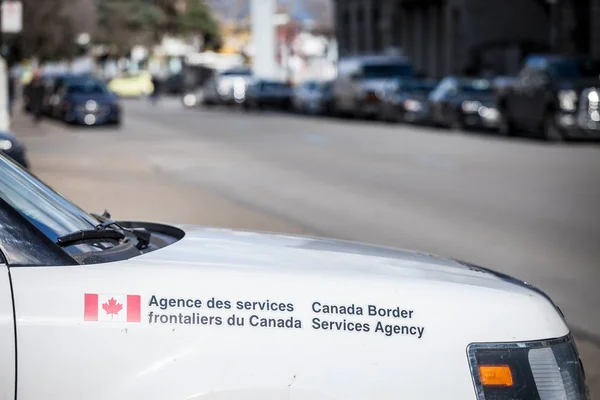 MONTREAL, CANADA - NOVEMBER 7, 2018: Canada Border Services Agency vehicle with its loog in downtown montreal. Also known as CBSA, the agency enforces border control, immigration and customs