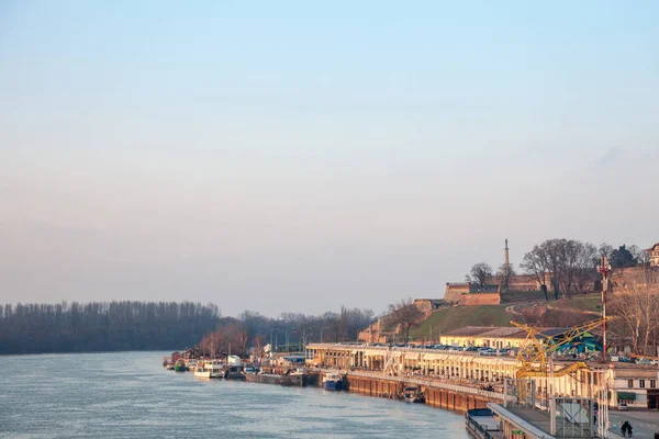 Belgrade Sérvia Fevereiro 2018 Vista Margem Rio Sava Belgrado Inverno — Fotografia de Stock