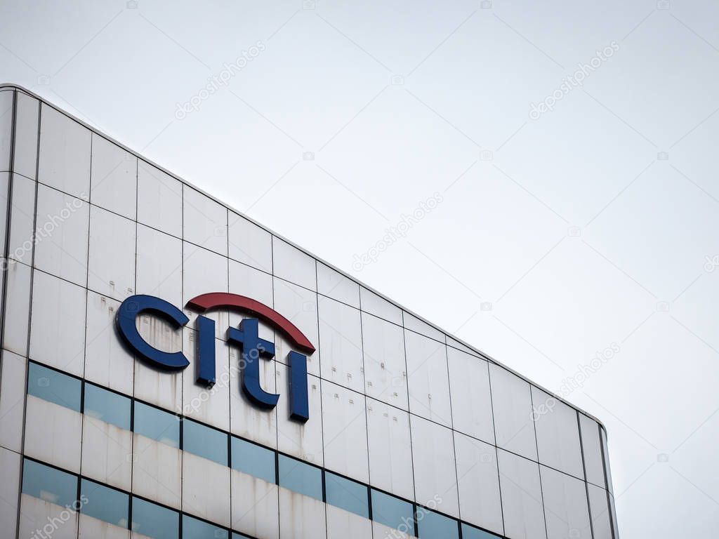 TORONTO CANADA - NOVEMBER 13, 2018: Logo of Citigroup on their main office in Toronto, Ontario, Quebec. Also called Citi, or Citibank, it is an American bank and financial institution