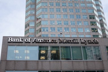 Toronto, Kanada - 13 Kasım 2018: Bank of America Merill Lynch logosu Ontario için yerel ofislerinde. Rebranded Bofa Menkul Kıymetler, bu grubun yatırım bankacılığı şubesi