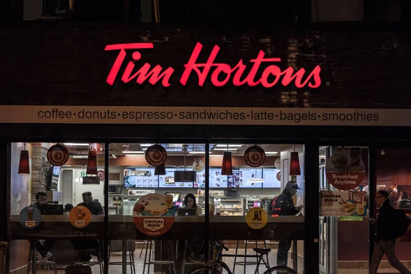 Tim Hortons Logo in Front of One of Their Restaurants in Quebec