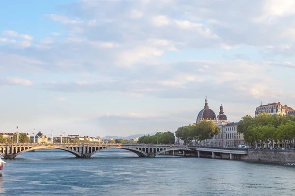 Pont Wilson Bridge Lyon France Panorama Riverbank Rhone River Quais — Stock Photo, Image