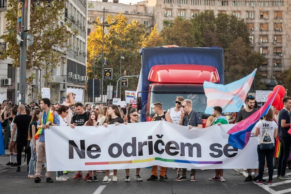 Belgrade Sérvia Setembro 2019 Ativistas Segurando Uma Bandeira Dizendo Odricem — Fotografia de Stock