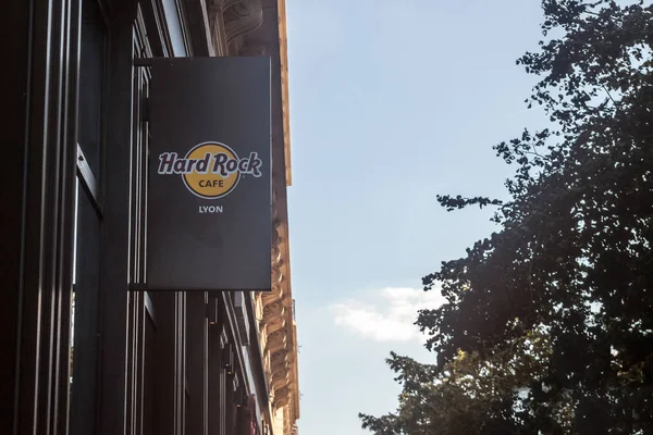 Lyon Francie Červenec 2019 Logo Hard Rock Cafe Jejich Restauraci — Stock fotografie
