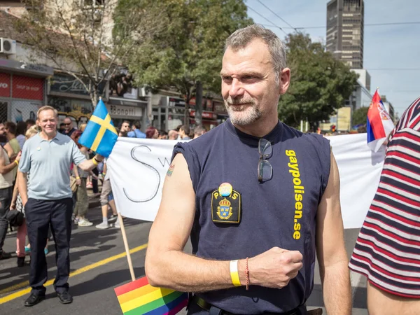 Belgrad Serbien 2016 Schwedische Polizisten Posieren Während Der Belgrader Gay — Stockfoto