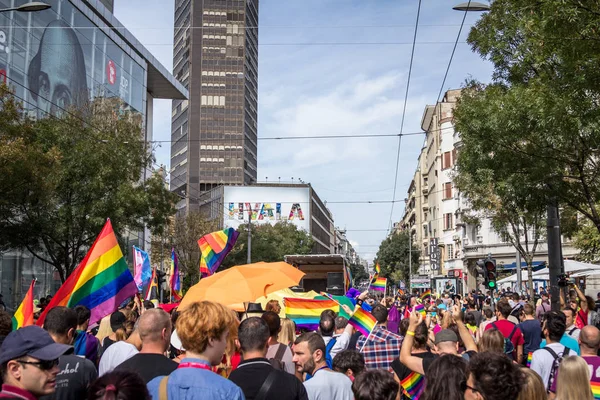 Belgrad Serbien September 2016 Die Menge Hält Während Der Gay — Stockfoto