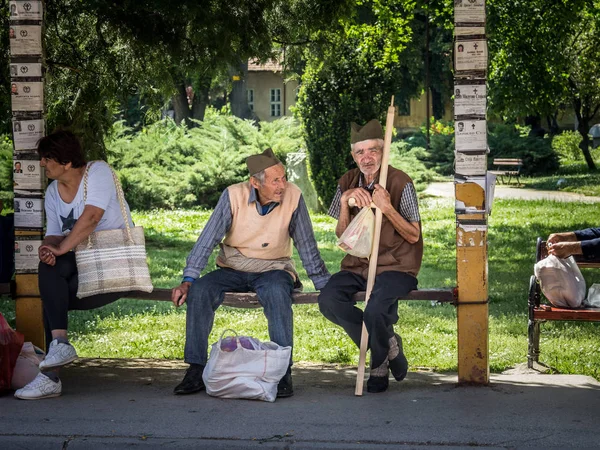 Валєво Сербія Травня 2015 Року Два Старші Чоловіки Сидять Парку — стокове фото
