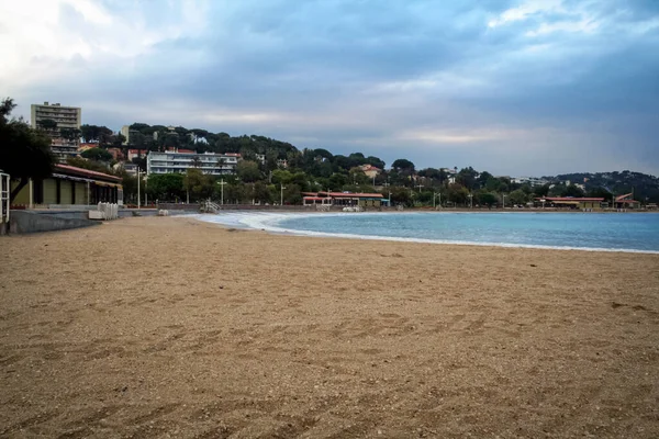 Plage Mourillon Strand Verlaten Tijdens Een Regenachtige Middag Mourillon Een — Stockfoto