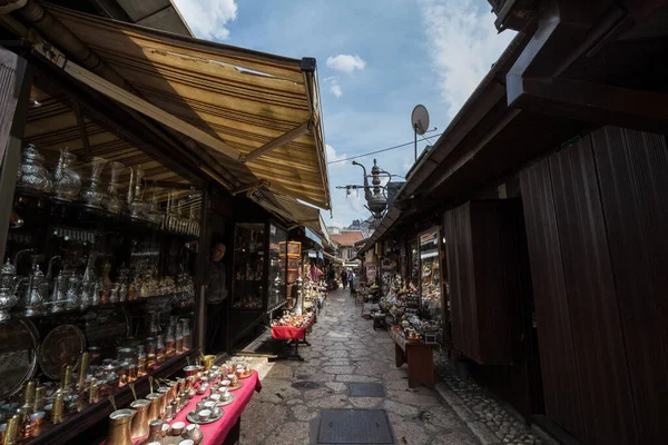 Sarajevo Bosnia April 2017 Вузька Вулиця Району Баскарія Сараєво Типовими — стокове фото