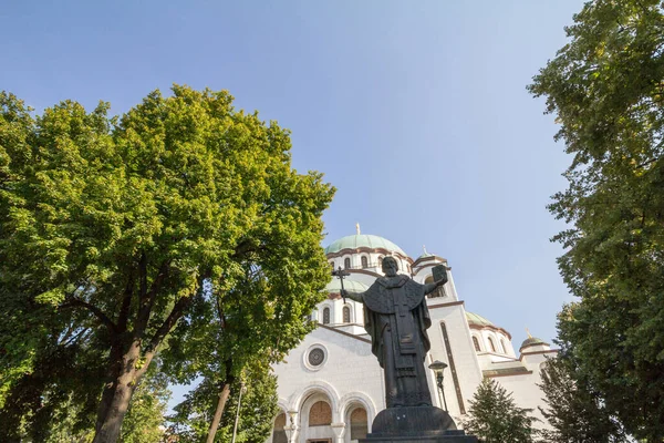 Templo Catedral Santa Sava Hram Svetog Tarde Estátua Dedicada Sveti — Fotografia de Stock