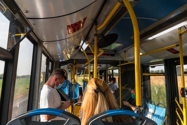 Belgrade Serbia September 2020 People Public Bus Wearing Respiratory Face — Stock Photo, Image