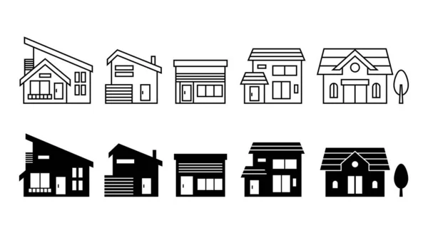 Huis en huis icon set. afbeelding vectorafbeelding. — Stockvector