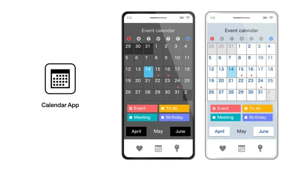 Calendar schedule smartphone app UI graphic design vector illustration material — Stock Vector
