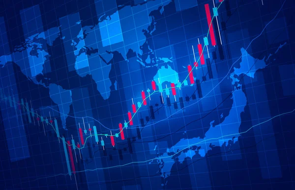株価上昇チャート画像背景地図画像青 — ストック写真