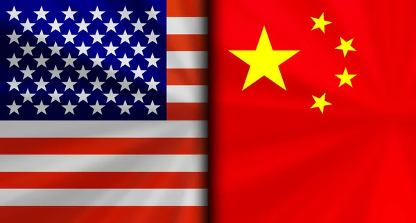 Сша Против Китая Конфликтующие Флаги Экономическая Война — стоковое фото