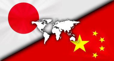 Japonya Çin 'e Karşı Çatışan Bayraklar Ekonomik Savaş Arkaplan Görüntüsü