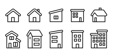 Ev ve üç katlı ev ikonu seti. Vektör illüstrasyon. hisse illüstrasyonu