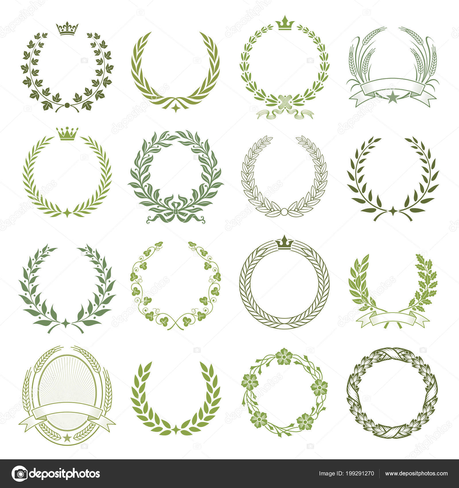 Big Collection Laurel Wreaths Vector Illustrations Stock Vector By