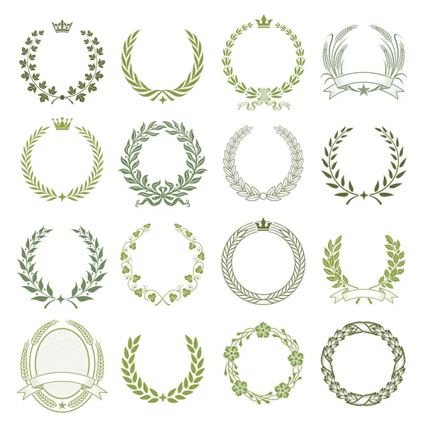 Big Collection Laurel Wreaths Vector Illustrations — Stock Vector