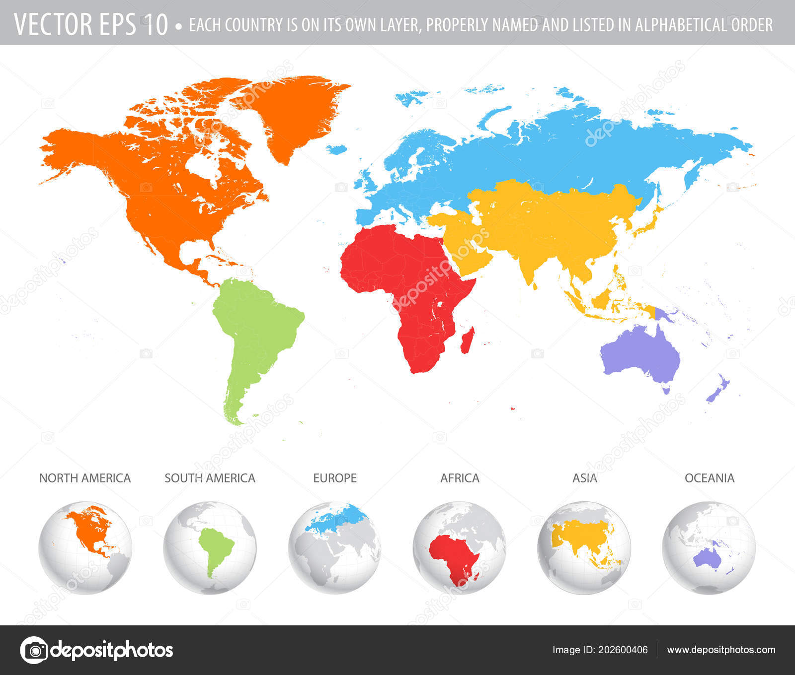 World Map Continents Different Colors Vector Colorful World Map All Continents Different Colors Earth Globe Stock Vector C Fourleaflovers