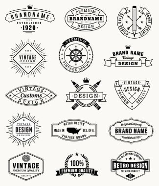 On beş Vintage logo ve insigna vektör çizimler koleksiyonu