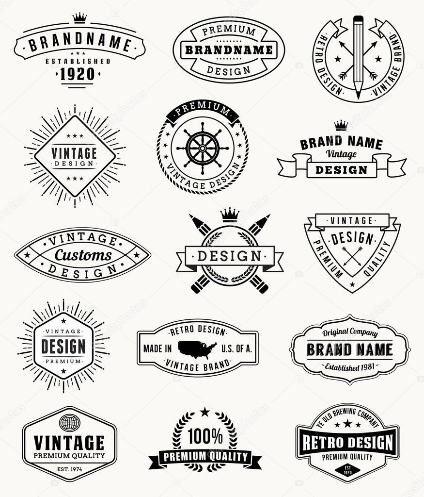 Collection of fifteen Vintage logos and insigna vector illustrations