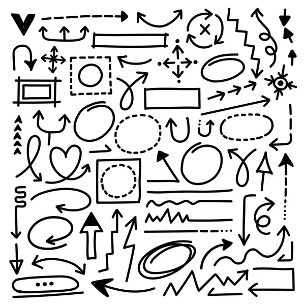 Kolekce Ručně Kreslené Šipky Značky Symboly Rámy — Stockový vektor