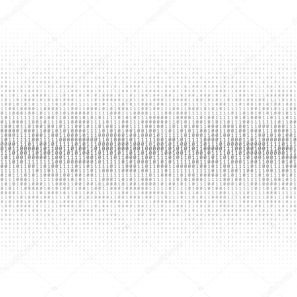 Vector texture of different size and shades of grey numbers 0 and 1 composing binary code