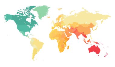 Yeşil renkleri sarı kırmızı bir degrade dünyada ayrıntılı bir vektör harita