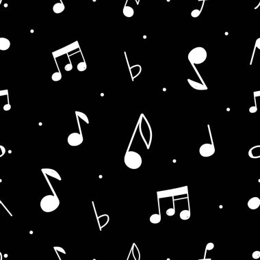 Vektör kesintisiz müzik desen siyah bir zemin üzerine rastgele müzik notaları ile