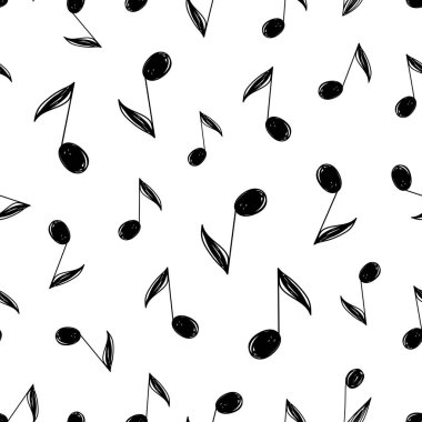 Vektör kesintisiz müzik desen beyaz bir arka plan üzerinde rasgele elle çizilmiş kroki nota ile