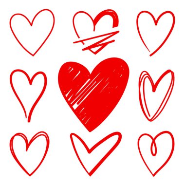 Dokuz kalp şekilleri topluluğu vektör simgeler kabataslak