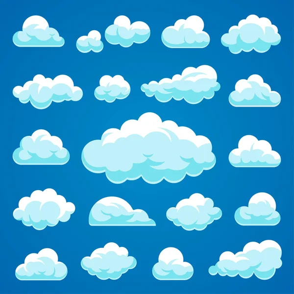 Колекція Двадцяти Стокових Векторних Мультиплікаційних Хмар Ізольованих Блакитному Небі — стоковий вектор
