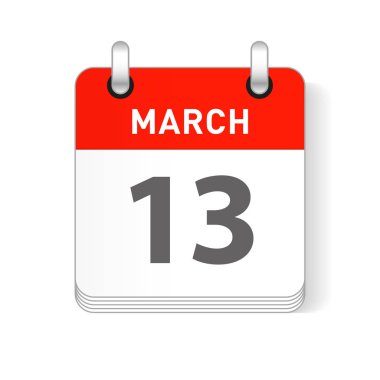 13 Mart tarihinden bir gün organizer Takvim sayfada görünür