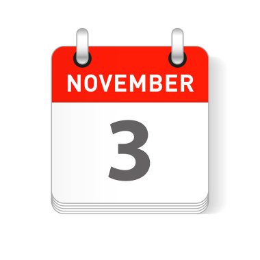 3 Kasım tarihi bir gün organizer Takvim sayfada görünür