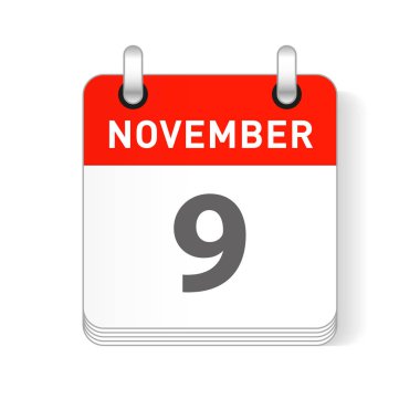 9 Kasım tarihi bir gün organizer Takvim sayfada görünür