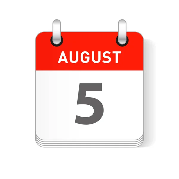 8月5日日期显示在页面上一天的组织者日历 — 图库矢量图片