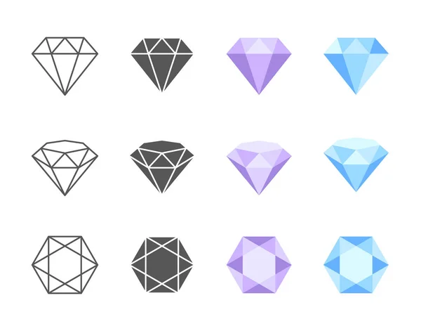 Sammlung Farbenfroher Und Schwarz Weißer Vektor Ikonen Von Diamanten Seite — Stockvektor