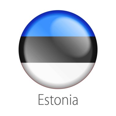 Tam vektör yüksek detay yuvarlak Estonya beyaz arka plan üzerinde izole ülke bayrağı düğmesi
