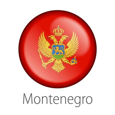 Tam vektör yüksek detay yuvarlak Karadağ beyaz arka plan üzerinde izole ülke bayrağı düğmesi